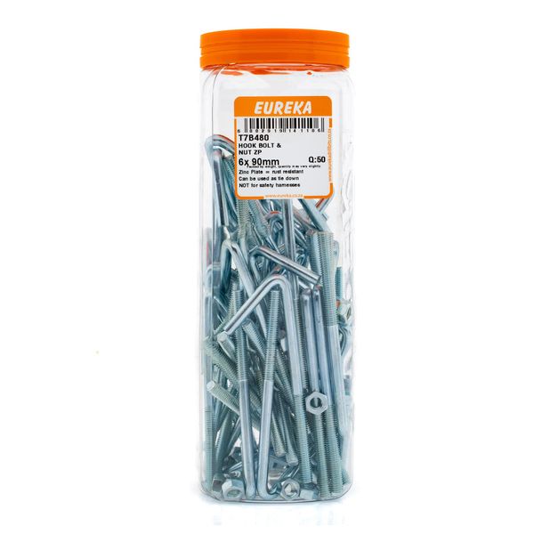 EUREKA Hook Bolt &amp; Nut Zinc Plated 6 x 90mm Q:50 T7B480