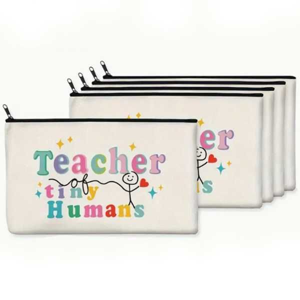 Teacher of Tiny Humans Canvas Pencil &amp; Makeup Bag - Versatile Vanity Pouch