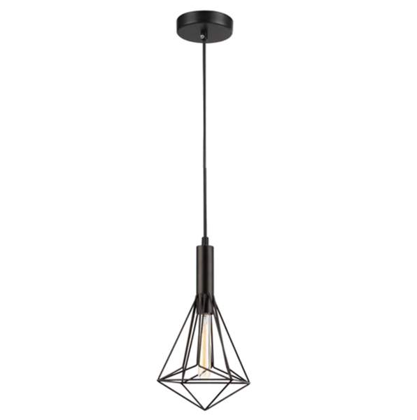 Geometric Diamond Metal Pendant 390mm - Black