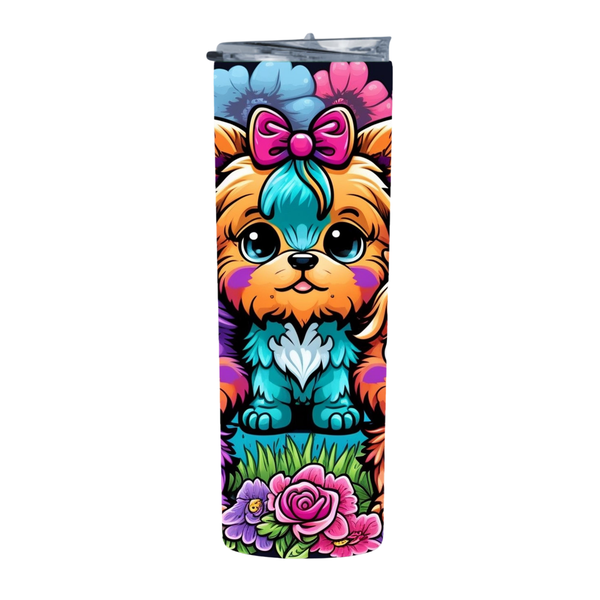 Yorkies Fluffy Dog 20 Oz Straight Skinny Tumbler 012