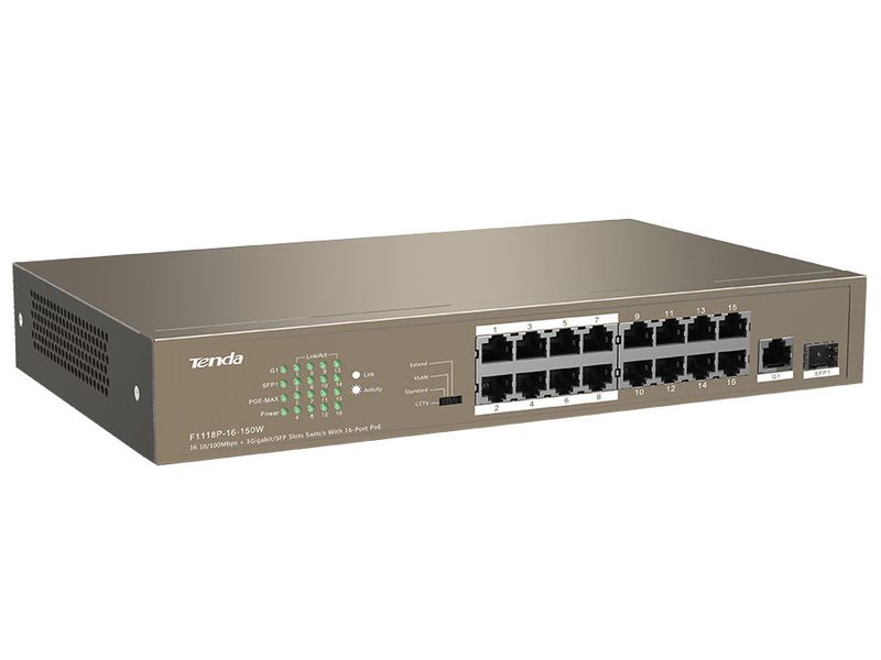Tenda 18 Port with 16 PoE 135W 1 SFP/Gigabit Combo Switch TEF1118P-16-150W