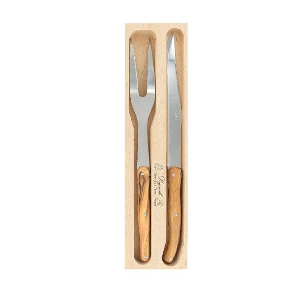 Andre Verdier Laguiole Olive Wood Carving Set in Wooden Box