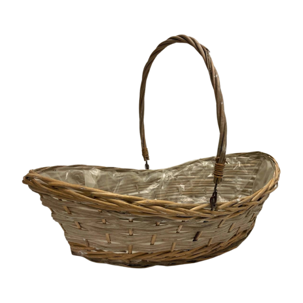 Grey Willow Flower/Fruit Basket In Boat Shape With Swivel Handle