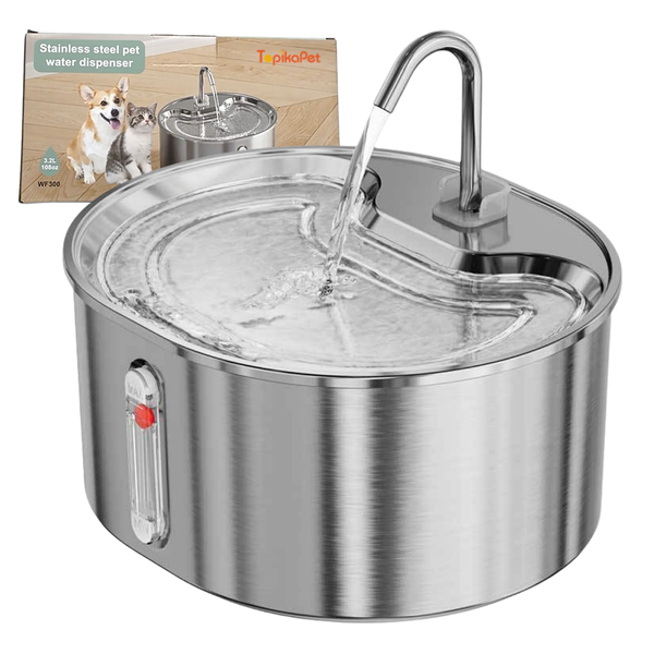 TopikaPet - 3.2L Stainless Steel Automatic Pet Water Fountain Dispenser