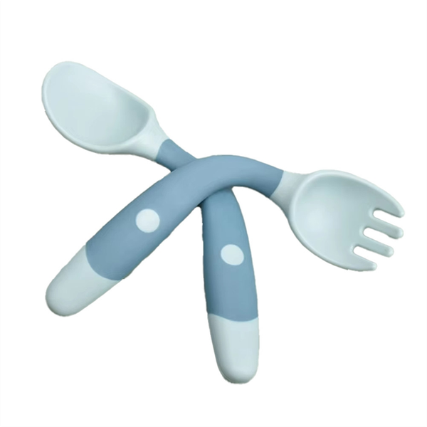 Silicone &amp; PP Children'S Training Tableware Set - Soft Twist Fork and Spoon