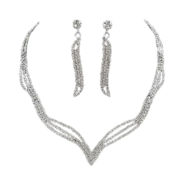 V Shaped Necklace Rhinestone Necklace And Earring Set