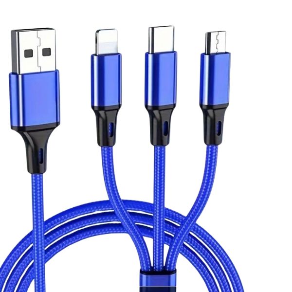 Blue 3-in-1 fast charging USB cable