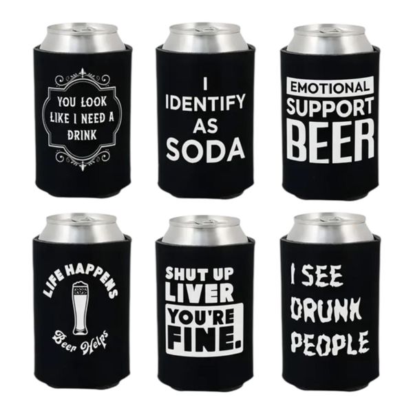6-Pack Funny Beer Can Coolers - Insulated Holders with Humorous Sayings