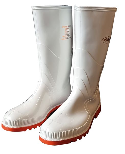 Wayne Duralight Men's Gumboots - White with Red Soles