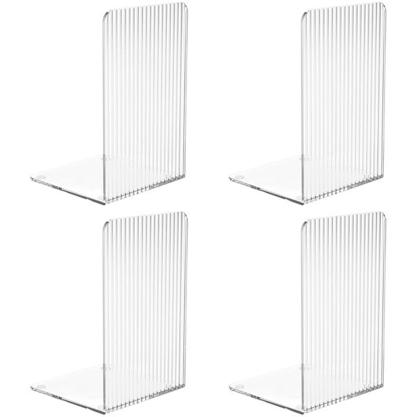 4 Pack Clear Acrylic Book Ends Heavy Duty Bookends Shelves Desktop Organizer