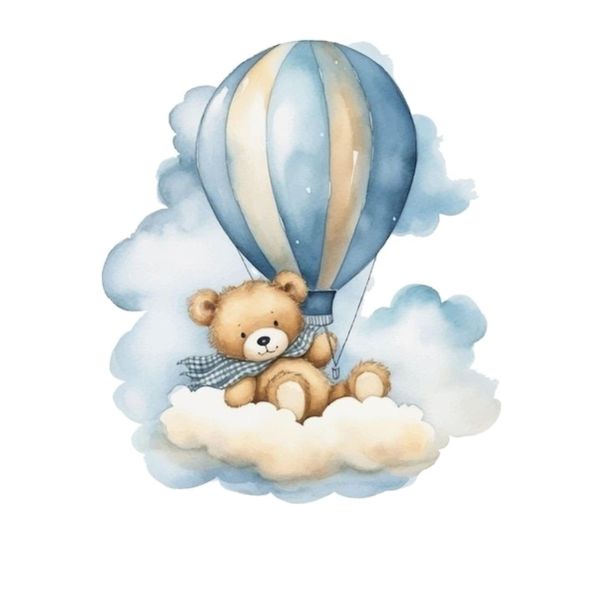 Fluffy Teddy On Clouds And In Hot Air Balloon - A1 Poster