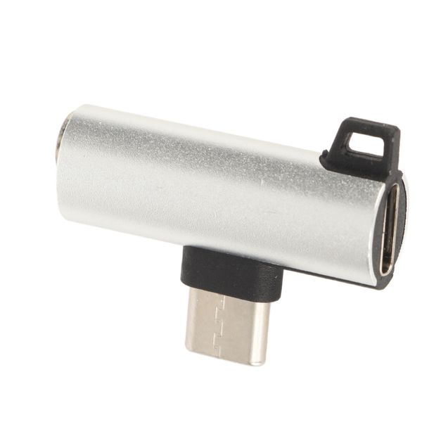 TypeC to 3.5mm 2-in-1 Headphone Adapter Charger with PD Fast Charge Silver