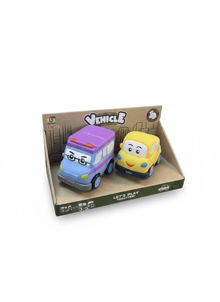 Animated Toy Vehicle Set - Yellow Truck and Purple Van with Eyes for Kids