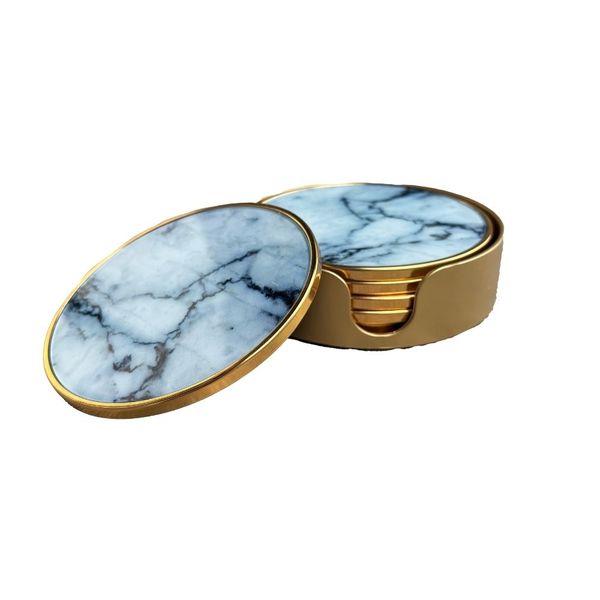 Agate Glass Design Coasters Pack of 6 with Holder
