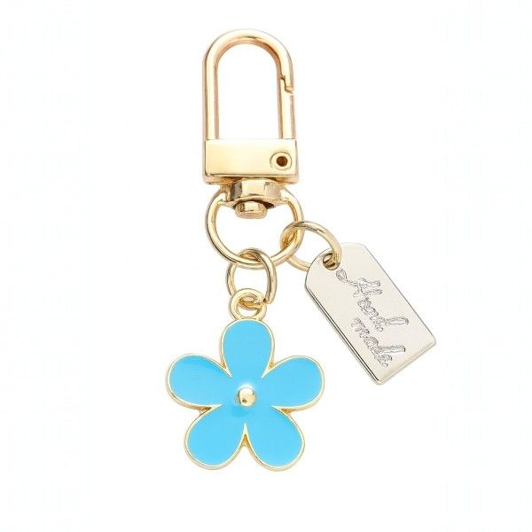 5 Pack - Flower Charm Keychain With Handmade Tag And Gold-Tone Clasp