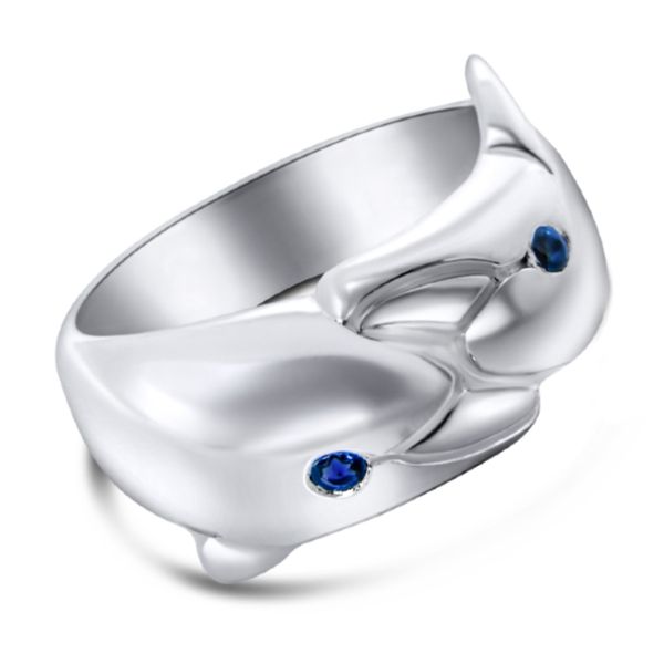 Morrisons 925 Sterling Silver Natural Blue Sapphire Dolphin Ring