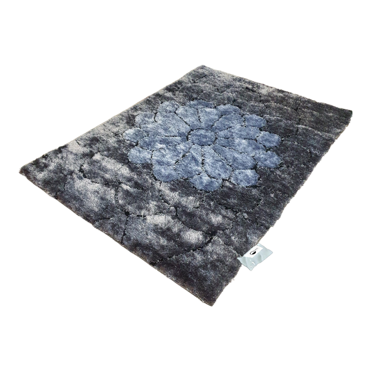 Quality Heavy Duty Fluffy/Shaggy Rug & Tieback (Persia02) Black