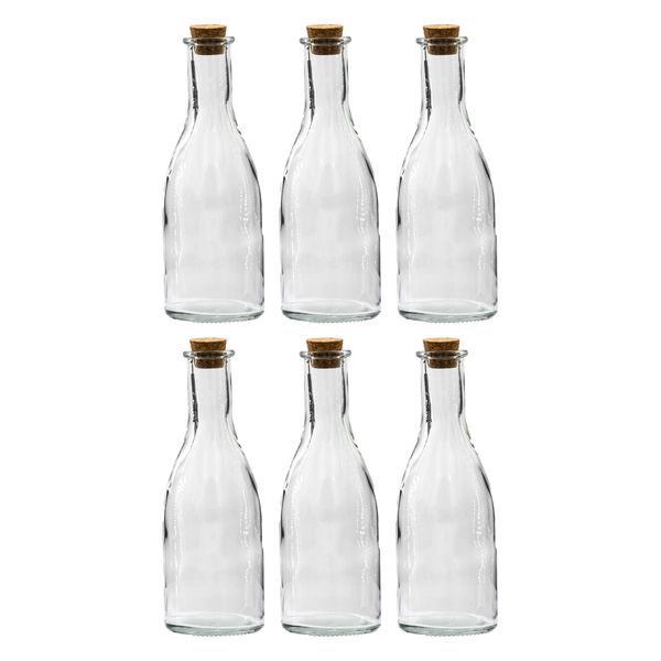 Regent 300ml Round Glass Oil/Vinegar Bottle with Cork Lid, 6 Pack