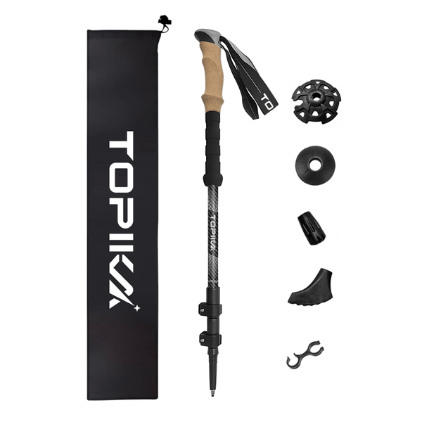 Topika 65-135cm Carbon Fiber Hiking Sticks with Cork Grips for Trekking