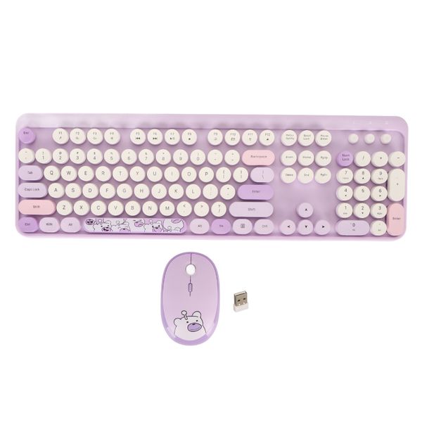 Retro Wireless Keyboard &amp; Mouse Round Keycaps, Purple