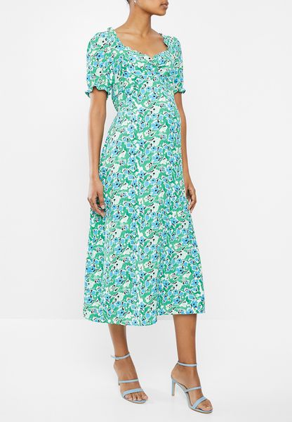 Women's Glamorous Maternity Abstract floral puff sleeve midi dress - green