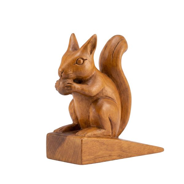 Wooden Squirrel Doorstop Woodland Animal Handcrafted Decor | YLT