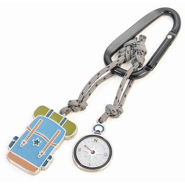 TROIKA Keyring: Carabiner with Rope, Compass and Backpack Charms: RUCKSACK
