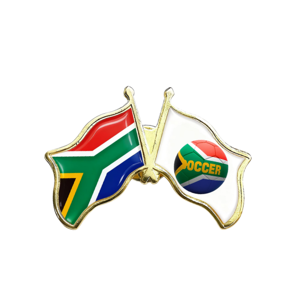 South Africa &amp; Soccer Duo Flag Lapel Pin Badge Souvenier Novelty Gift