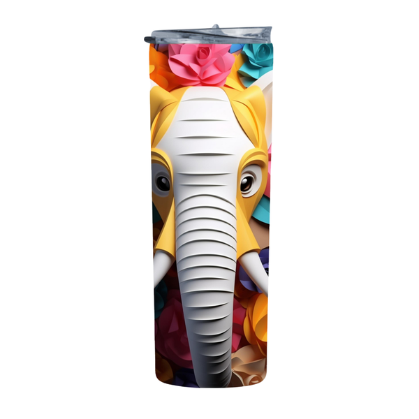 Paper Art 3D Seamless Pattern Elephant 1 20 Oz Straight Skinny Tumbler 238