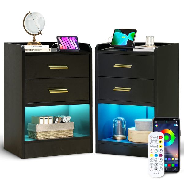 2 Pcs Side Table Nightstand Adjustable Led Light image