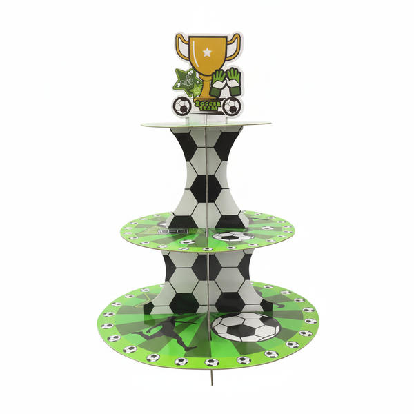 3-Tier Soccer Theme Birthday Cupcake Stand - Green