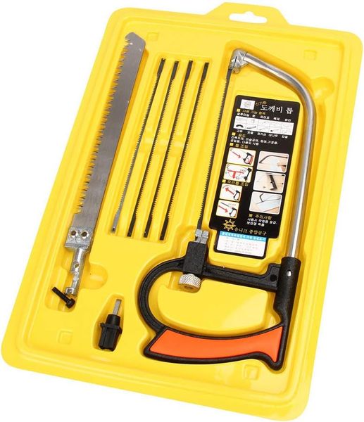 7-in-1 Mini Hand Hacksaw Set with 4 HSS Saw Blades/Storage Case Bow