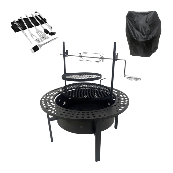 BraaiBoss 60cm Mega Fire Pit &amp; Braai Grill with Cover &amp; Braai Tool Set