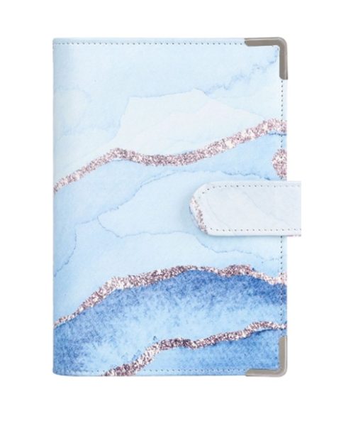 A6 PU Leather Budget Binder Notebook - Blue And Sliver Marble