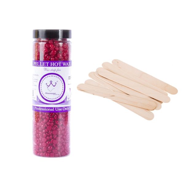 Pellet Hot Hair Removal Wax Beans Pomegranate &amp; 1x Wooden Wax Spatulas 100