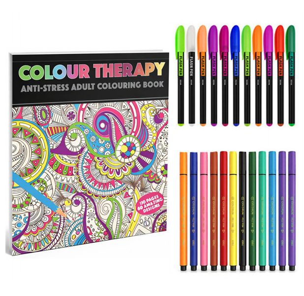 Relaxation Adult Colouring Book with 12 Neon Color Pens &amp; 12 Color Pen