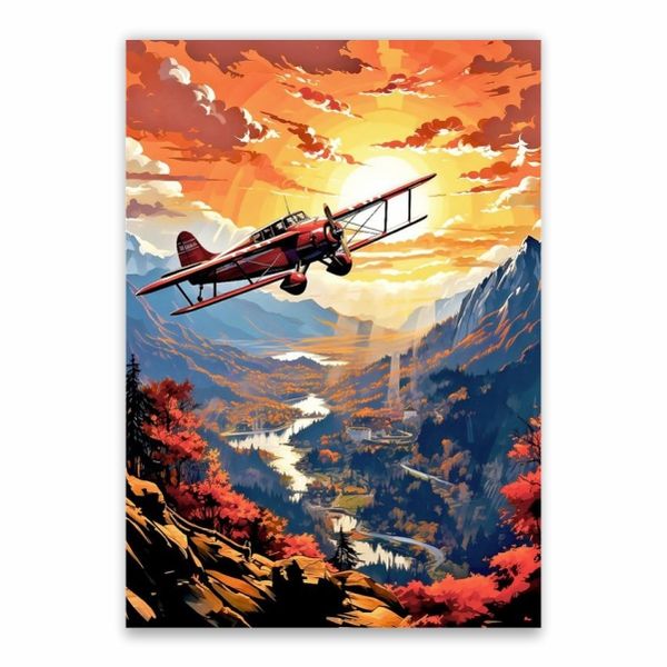 Plane Flying Over Mountains Poster - A1