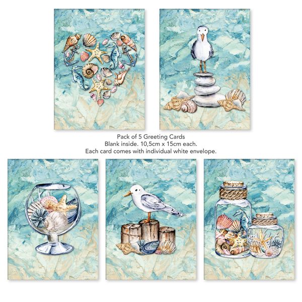 Seashell &amp; Seagulls Greeting Card Set (5 Pack)