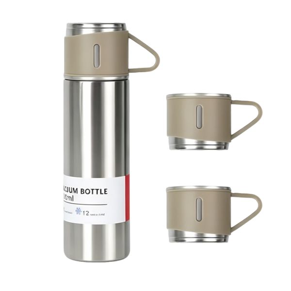 500ml Stainless Steel Vacuum Flask Set with 2 Cups