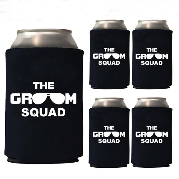 Black Groom squad can cooler koozies for bachelor parties - set of 5