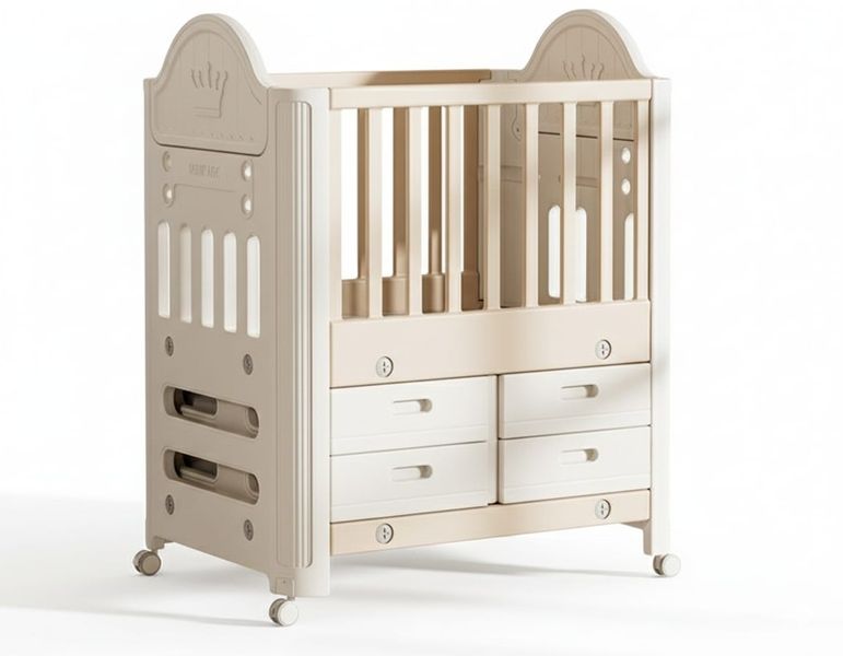 Coffee Brown Multi-Functional Baby Crib &amp; Cot with 8 Storage Drawers
