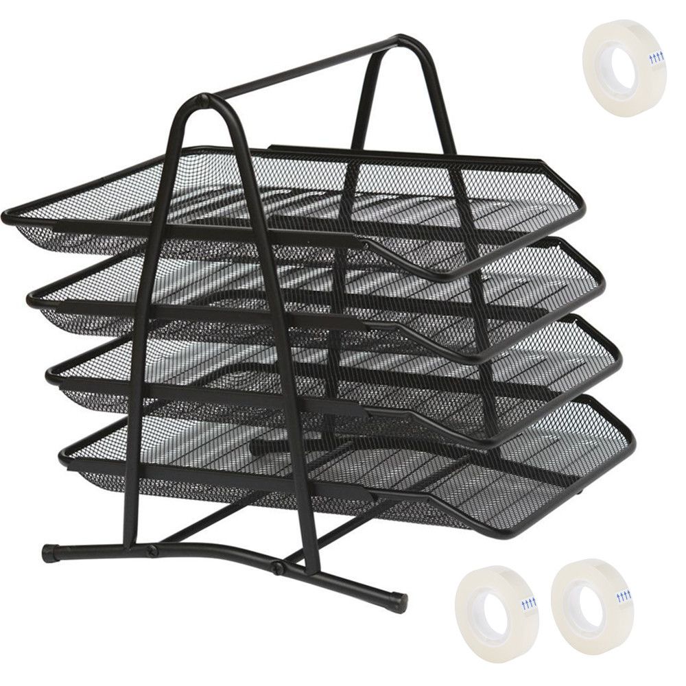Document Tray 4 Tier Desk Organiser and Paper Tray + 3 x Small Clear