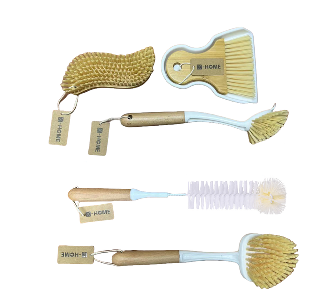 X-HOME Multi-Purpose Cleaning Brushes Combo - Beech Wood Handles - 5 Pack