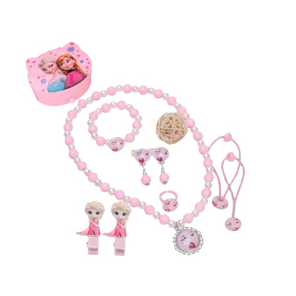 Kids Necklace Girl Anime Jewelry Set Bracelet Earring Ring Jewelry Box Toy