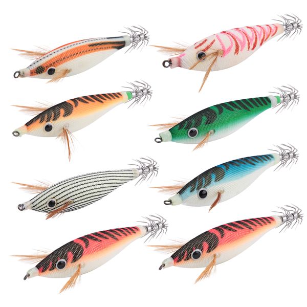 8 Pcs 9.6G 10Cm Luminou Squid Jig Fishing Wood Shrimp Lure Squid Baits