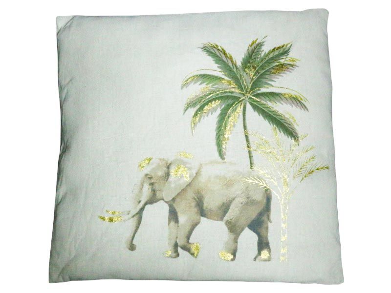 Cream Cotton with Gold Foil Throw Pillow with Elephant Print 45x45cm