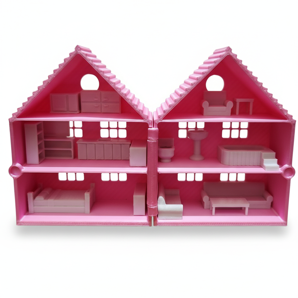 Miniature Dollhouse with 16 Furniture Pieces - 3D Printed Playset