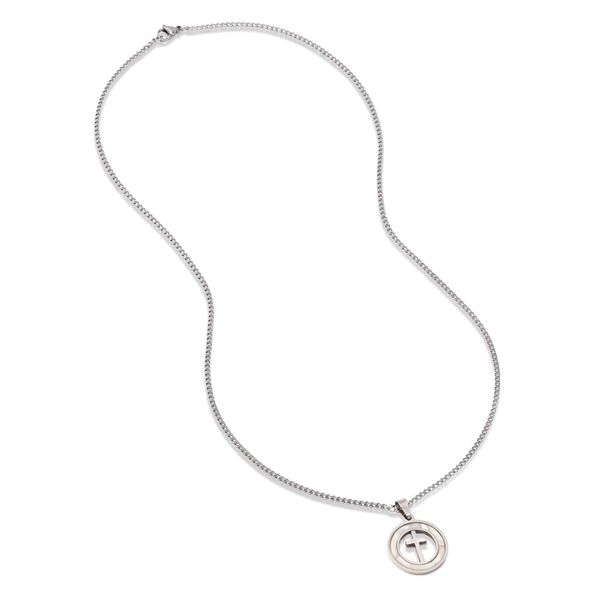 Steel My Heart Waterproof Disk Cutout Cross Necklace - Stainless Steel