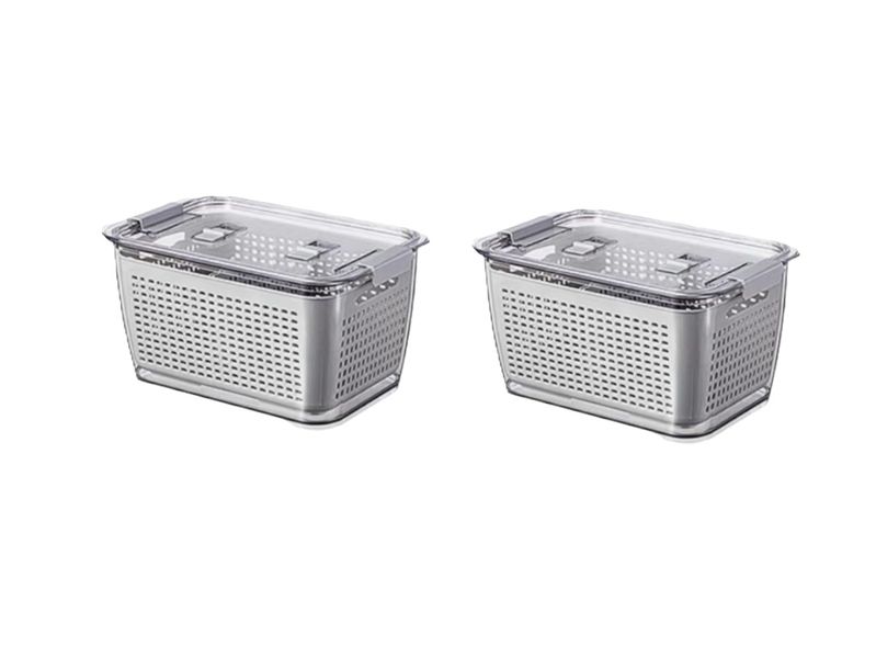Fruit Vegetable Storage Containers For Fridge Draining - Pack Of 2