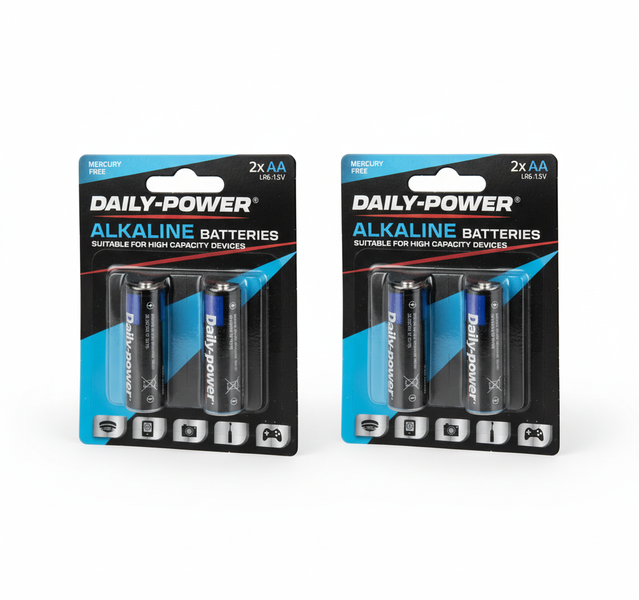 Daily Power AA Alkaline Batteries 2 Piece - Long Lasting LR6 - 2 Pack